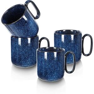 image:imagevicrays Ceramic Coffee Mug Set  18 Ounce Large Stoneware Mug for Men Women  Unique Glazed Porcelain Mugs with Handle for Coffee Latte Tea Milk Cocoa  Set of 4 GreenStarry Blue