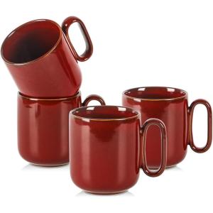 image:imagevicrays Ceramic Coffee Mug Set  18 Ounce Large Stoneware Mug for Men Women  Unique Glazed Porcelain Mugs with Handle for Coffee Latte Tea Milk Cocoa  Set of 4 GreenCherry Red