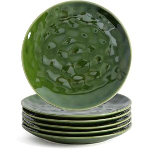 image:imagevicrays Ceramic Dessert Salad Plates 8 Inch Microwave Oven and Dishwasher Safe Round Porcelain Fluted Suitable for Snacks Appetizer Home Party Restaurant  Set of 6 RedGreen