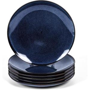 image:imagevicrays Ceramic Dessert Salad Plates 8 Inch Microwave Oven and Dishwasher Safe Round Porcelain Fluted Suitable for Snacks Appetizer Home Party Restaurant  Set of 6 RedShallow Blue