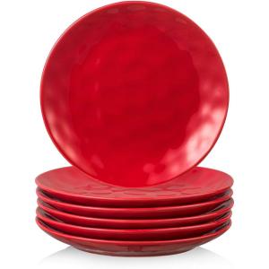 image:imagevicrays Ceramic Dessert Salad Plates 8 Inch Microwave Oven and Dishwasher Safe Round Porcelain Fluted Suitable for Snacks Appetizer Home Party Restaurant  Set of 6 RedRed