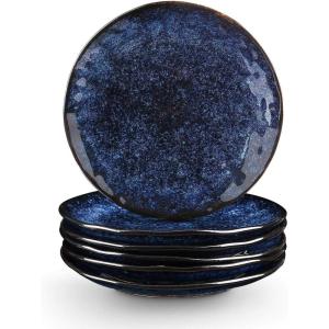 image:imagevicrays Ceramic Dessert Salad Plates 8 Inch Microwave Oven and Dishwasher Safe Round Porcelain Fluted Suitable for Snacks Appetizer Home Party Restaurant  Set of 6 RedBlue