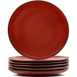 image:imagevicrays Ceramic Dessert Salad Plates 8 Inch Microwave Oven and Dishwasher Safe Round Porcelain Fluted Suitable for Snacks Appetizer Home Party Restaurant  Set of 6 RedShallow Cherry Red