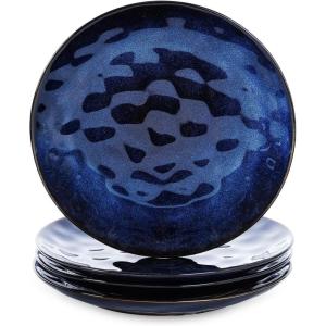 image:imagevicrays Ceramic Dessert Salad Plates 8 Inch Set of 4 Round Microwave Oven and Dishwasher Safe Scratch Resistant Porcelain Fluted Suitable for Snacks Appetizer Home Restaurant BlueBlue