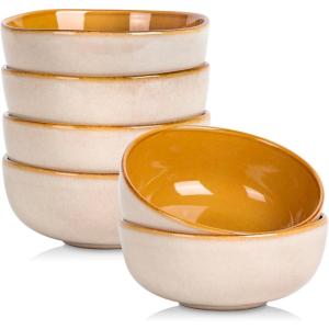 image:imagevicrays Ceramic Salad Bowls Set for Kitchen Serving  26 Ounce Soup Bowls Pasta Bowls Chip Resistant Dishwasher Microwave Safe Large Fluted stoneware Set of 6 GreenBeige