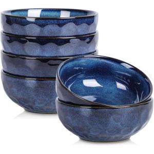 image:imagevicrays Ceramic Salad Bowls Set for Kitchen Serving  26 Ounce Soup Bowls Pasta Bowls Chip Resistant Dishwasher Microwave Safe Large Fluted stoneware Set of 6 GreenBlue