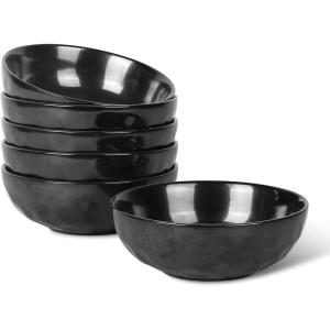 image:imagevicrays Ceramic Salad Bowls Set for Kitchen Serving  32 Ounce Soup Bowls Pasta Bowls Chip Resistant Dishwasher Microwave Safe Large Fluted stoneware Set of 6 RedBright Black