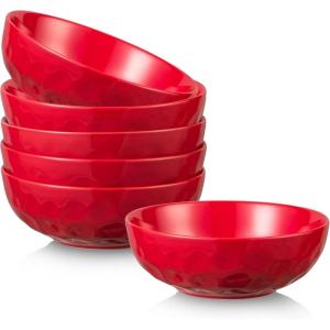 image:imagevicrays Ceramic Salad Bowls Set for Kitchen Serving  32 Ounce Soup Bowls Pasta Bowls Chip Resistant Dishwasher Microwave Safe Large Fluted stoneware Set of 6 RedScarlet Red