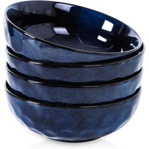 image:imagevicrays Ceramic Salad Bowls Set for Kitchen Serving  32 Ounce Soup Bowls Pasta Bowls Chip Resistant Dishwasher Microwave Safe Large Fluted stoneware Set of 4 BlueBlue