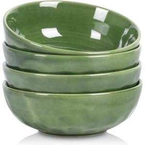 image:imagevicrays Ceramic Salad Bowls Set for Kitchen Serving  32 Ounce Soup Bowls Pasta Bowls Chip Resistant Dishwasher Microwave Safe Large Fluted stoneware Set of 4 BlueGreen