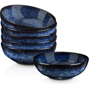 image:imagevicrays Ceramic Salad Bowls Set for Kitchen Serving  32 Ounce Soup Bowls Pasta Bowls Chip Resistant Dishwasher Microwave Safe Large Fluted stoneware Set of 6 RedBlue