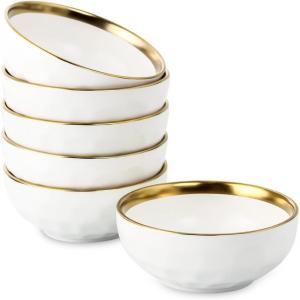 image:imagevicrays Ceramic Salad Bowls Set for Kitchen Serving  32 Ounce Soup Bowls Pasta Bowls Chip Resistant Dishwasher Microwave Safe Large Fluted stoneware Set of 6 RedWhite with Golden
