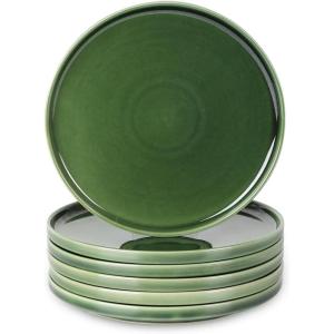 image:imagevicrays Ceramic Salad Plates Set  Porcelain 8 Inch Flat Dessert Appetizer Plate for Lunch Home Party Restaurant  Scratch Resistant Microwave Oven and Dishwasher Safe  Set of 6 BeigeGreen