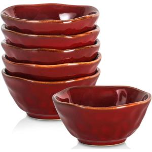 image:imagevicrays Ceramic Small Dessert Bowls Set  10 oz Set of 6 Microwave Oven and Dishwasher Safe for Rice Ice Cream Soup Snacks Cereal Side Dishes Kitchen Bowls Set Starry BlueCherry Red