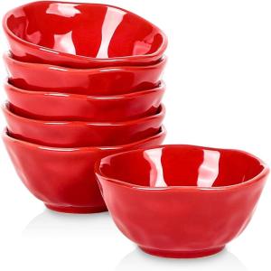 image:imagevicrays Ceramic Small Dessert Bowls Set  10 oz Set of 6 Microwave Oven and Dishwasher Safe for Rice Ice Cream Soup Snacks Cereal Side Dishes Kitchen Bowls Set Starry BlueScarlet Red
