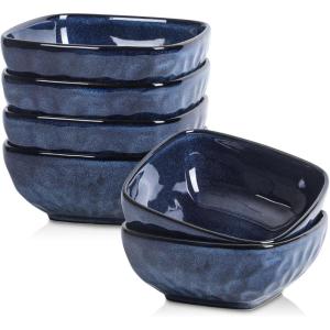 image:imagevicrays Ceramic Square Bowls Set  24 Ounce Soup Dessert Snack Bowls Stoneware Fluted Bowls Set for Kitchen Serving Chip Resistant Dishwasher Microwave Safe Set of 6 GreenStarry Blue