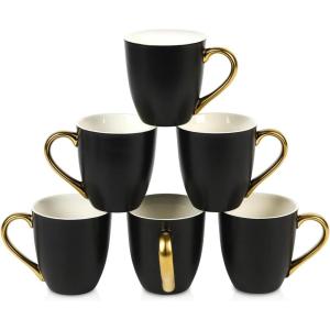 image:imagevicrays Coffee Mug Set 12 Ounce Ceramic Mug for Men Women Unique Glazed Mugs with Handle for Coffee Tea Milk Cocoa Cereal  Set of 6 RedBlack with Golden