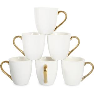 image:imagevicrays Coffee Mug Set 12 Ounce Ceramic Mug for Men Women Unique Glazed Mugs with Handle for Coffee Tea Milk Cocoa Cereal  Set of 6 RedWhite with Golden