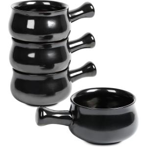 image:imagevicrays French Onion Soup Bowls With Handles 26 Ounce for Soup Chili Beef Stew Chip Resistant Dishwasher Microwave Safe Set of 4 RedBlack