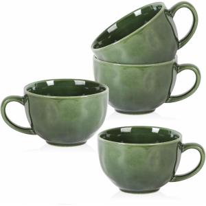 image:imagevicrays Jumbo Soup Mug Coffee Large  27 oz Ceramic Wide Oversized Extra Big Handle Bowls Latte Friends Mug Set Gaint Cereal Oatmeal Cappuccino Cup Set of 4  RedGreen