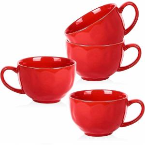 image:imagevicrays Jumbo Soup Mug Coffee Large  27 oz Ceramic Wide Oversized Extra Big Handle Bowls Latte Friends Mug Set Gaint Cereal Oatmeal Cappuccino Cup Set of 4  RedRed