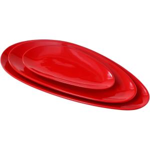 image:imagevicrays Large Oval Serving Platters 161410 Porcelain Serving Platters for Party BBQStackable Serving Trays Serving Plates for Appetizers Sushi Restaurant Dessert Set of 3 RedRed