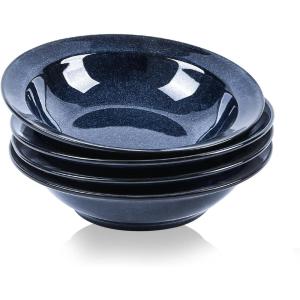 image:imagevicrays Wide Rim Soup Bowls  27oz Ceramic Pasta Plates Bowl Set of 4 for Gumbo Salad Spaghetti Dipping Bread Dishes Home Restaurant Use  Microwave Dishwasher Oven Safe  BlueBlue