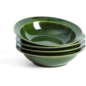 image:imagevicrays Wide Rim Soup Bowls  27oz Ceramic Pasta Plates Bowl Set of 4 for Gumbo Salad Spaghetti Dipping Bread Dishes Home Restaurant Use  Microwave Dishwasher Oven Safe  BlueGreen