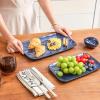 image:imageVicrays Ceramic Rectangle Serving Platters  14 12 10 Porcelain Serving Trays Plates for Party BBQ Appetizers Sushi Dessert  Microwave Oven and Dishwasher Safe  Set of 3 RedBlue