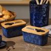 image:imageVicrays Porcelain Airtight Lid Butter Container with Knife  Large Blue Butter Keeper Crock for Countertop
