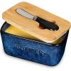 image:imageVicrays Porcelain Airtight Lid Butter Container with Knife  Large Blue Butter Keeper Crock for Countertop