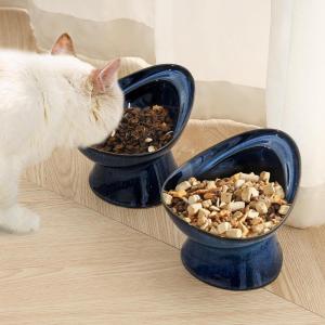 image:imageVicrays Ceramic Cat Bowl Set  Cat Food Feeding Bowls for Indoor Cats Whisker Friendly Cute Cat Dish Plates Microwave amp Dishwasher Safe 2 Pack 11 oz 64 inch Blue