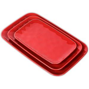 image:imageVicrays Ceramic Rectangle Serving Platters  14 12 10 Porcelain Serving Trays Plates for Party BBQ Appetizers Sushi Dessert  Microwave Oven and Dishwasher Safe  Set of 3 RedRed