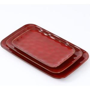 image:imageVicrays Ceramic Rectangle Serving Platters  14 12 10 Porcelain Serving Trays Plates for Party BBQ Appetizers Sushi Dessert  Microwave Oven and Dishwasher Safe  Set of 3 RedCherry Red