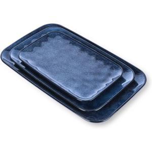 image:imageVicrays Ceramic Rectangle Serving Platters  14 12 10 Porcelain Serving Trays Plates for Party BBQ Appetizers Sushi Dessert  Microwave Oven and Dishwasher Safe  Set of 3 RedBlue