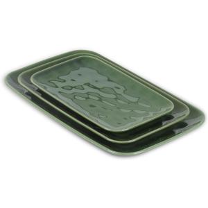 image:imageVicrays Ceramic Rectangle Serving Platters  14 12 10 Porcelain Serving Trays Plates for Party BBQ Appetizers Sushi Dessert  Microwave Oven and Dishwasher Safe  Set of 3 RedGreen