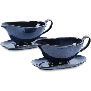 image:imageVicrays Gravy Boat with Saucer  Large 17oz Ceramic Sauce Boat with Tray Set of 2 for Turkey Salad Dressings Creamer Milk Broth  Thanksgiving Christmas Holiday Serving Dishes  BlueBlue