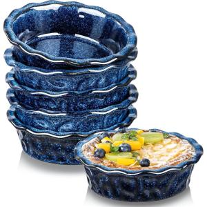 image:imagevicrays Ceramic Pie Pan for Baking  55 inch Small Pie Plates Deep Dish Round Pot Casserole Mini Serving Bowl Microwave Oven Safe for Dessert Apple Pie Cake Tart Pizza Set of 6  BlueBlue