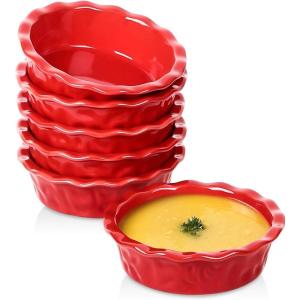 image:imagevicrays Ceramic Pie Pan for Baking  55 inch Small Pie Plates Deep Dish Round Pot Casserole Mini Serving Bowl Microwave Oven Safe for Dessert Apple Pie Cake Tart Pizza Set of 6  BlueRed