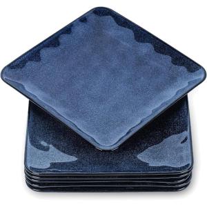 image:imagevicrays Ceramic Square Plates Set of 6  Large Porcelain 10 inch Dinner Plates for Steak Pasta Pizza  Microwave Oven and Dishwasher Safe  BlueBlue