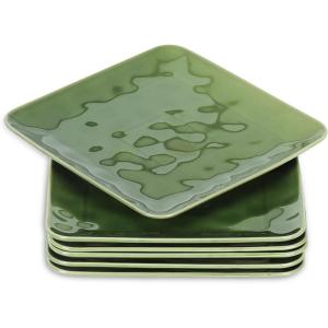 image:imagevicrays Ceramic Square Plates Set of 6  Large Porcelain 10 inch Dinner Plates for Steak Pasta Pizza  Microwave Oven and Dishwasher Safe  BlueGreen