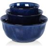 image:imagevicrays Ceramic Mixing Serving Bowl Set Nesting Stoneware Kitchen Decorative Large Bowls for Prepping Baking  Microwave Oven Dishwasher Safe  9757 inch Set of 3 BlueSet of 3