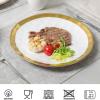 image:imagevicrays Ceramic Dinner Plates Set  Porcelain 10 Inch Flat Steak Pasta Pizza Plate Home Party Restaurant Plate Scratch Resistant Microwave Oven and Dishwasher Safe Set of 6 BlueWhite with Golden