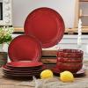 image:imagevicrays Ceramic Dinner Plates Set  Porcelain 10 Inch Flat Steak Pasta Pizza Plate Home Party Restaurant Plate Scratch Resistant Microwave Oven and Dishwasher Safe Set of 6 BlueShallow Cherry Red