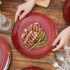 image:imagevicrays Ceramic Dinner Plates Set  Porcelain 10 Inch Flat Steak Pasta Pizza Plate Home Party Restaurant Plate Scratch Resistant Microwave Oven and Dishwasher Safe Set of 6 BlueShallow Cherry Red