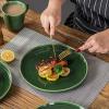 image:imagevicrays Ceramic Dinner Plates Set  Porcelain 10 Inch Flat Steak Pasta Pizza Plate Home Party Restaurant Plate Scratch Resistant Microwave Oven and Dishwasher Safe Set of 6 BlueGreen