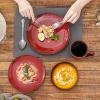 image:imagevicrays Ceramic Dinner Plates Set  Porcelain 10 Inch Flat Steak Pasta Pizza Plate Home Party Restaurant Plate Scratch Resistant Microwave Oven and Dishwasher Safe Set of 6 BlueShallow Cherry Red
