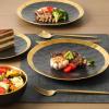 image:imagevicrays Ceramic Dinner Plates Set  Porcelain 10 Inch Flat Steak Pasta Pizza Plate Home Party Restaurant Plate Scratch Resistant Microwave Oven and Dishwasher Safe Set of 6 BlueBlack with Golden