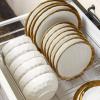 image:imagevicrays Ceramic Dinner Plates Set  Porcelain 10 Inch Flat Steak Pasta Pizza Plate Home Party Restaurant Plate Scratch Resistant Microwave Oven and Dishwasher Safe Set of 6 BlueWhite with Golden