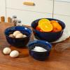 image:imagevicrays Ceramic Mixing Serving Bowl Set Nesting Stoneware Kitchen Decorative Large Bowls for Prepping Baking  Microwave Oven Dishwasher Safe  9757 inch Set of 3 BlueSet of 3